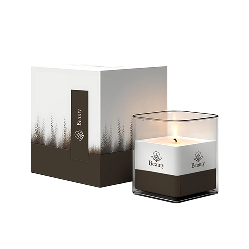 Rigid candle packaging and candle jar with matte finish and product label